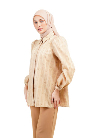 Daisy Embroidery Puffy Shirt - Beige