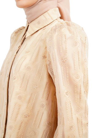 Daisy Embroidery Puffy Shirt - Beige