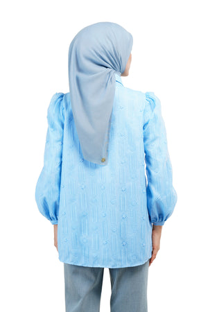 Daisy Embroidery Puffy Shirt - Blue