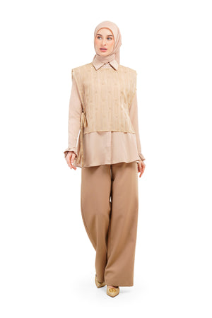 Daisy Embroidery Shirt Vest - Beige