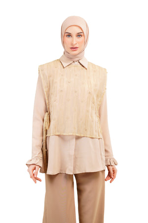 Daisy Embroidery Shirt Vest - Beige