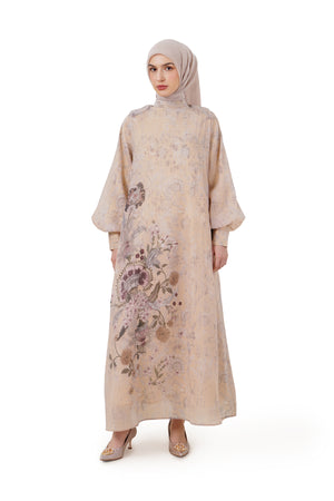 Ethnic Elegance Puff Dress - Cream