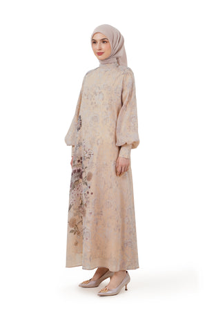 Ethnic Elegance Puff Dress - Cream