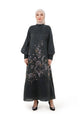 Ethnic Elegance Puff Dress - Navy