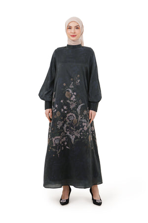 Ethnic Elegance Puff Dress - Navy