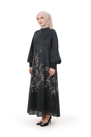 Ethnic Elegance Puff Dress - Navy