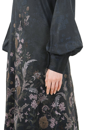 Ethnic Elegance Puff Dress - Navy