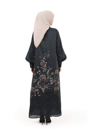 Ethnic Elegance Puff Dress - Navy