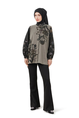 Ethnic Elegance Puff Sleeve Shirt - Brown
