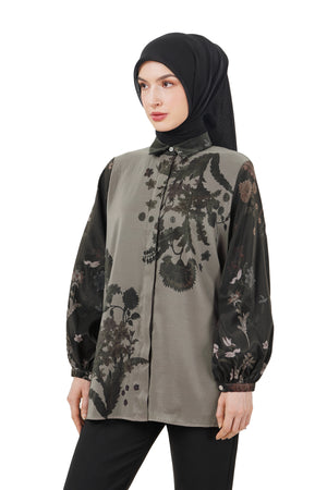 Ethnic Elegance Puff Sleeve Shirt - Brown