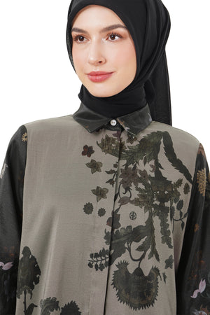 Ethnic Elegance Puff Sleeve Shirt - Brown