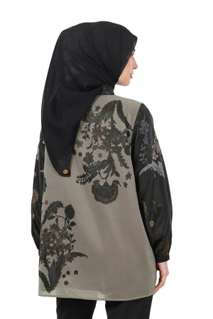 Ethnic Elegance Puff Sleeve Shirt - Brown
