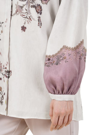Ethnic Elegance Puff Sleeve Shirt - Pink