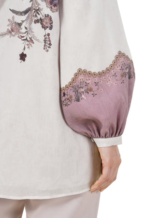 Ethnic Elegance Puff Sleeve Shirt - Pink