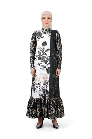 Ethnic Elegance Ruffle Dress - Black