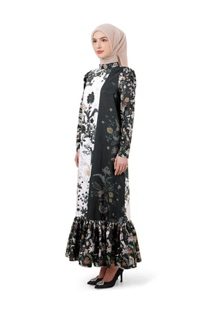 Ethnic Elegance Ruffle Dress - Black