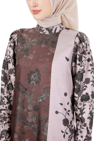 Ethnic Elegance Ruffle Dress - Brown
