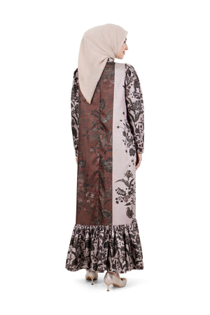 Ethnic Elegance Ruffle Dress - Brown
