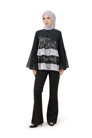 Ethnic Elegance Tiered Blouse - Black