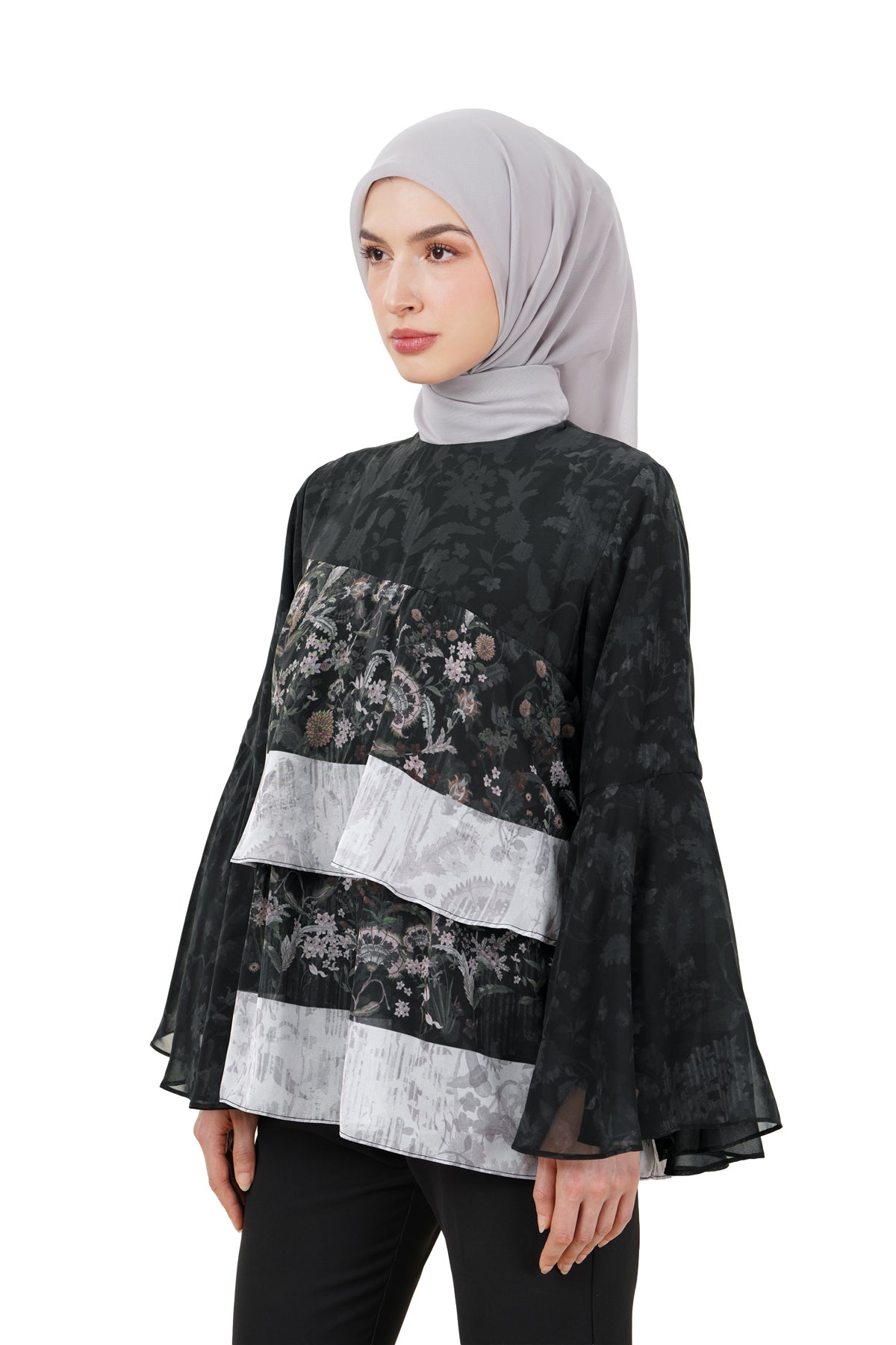 Ethnic Elegance Tiered Blouse - Black