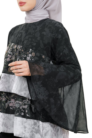 Ethnic Elegance Tiered Blouse - Black