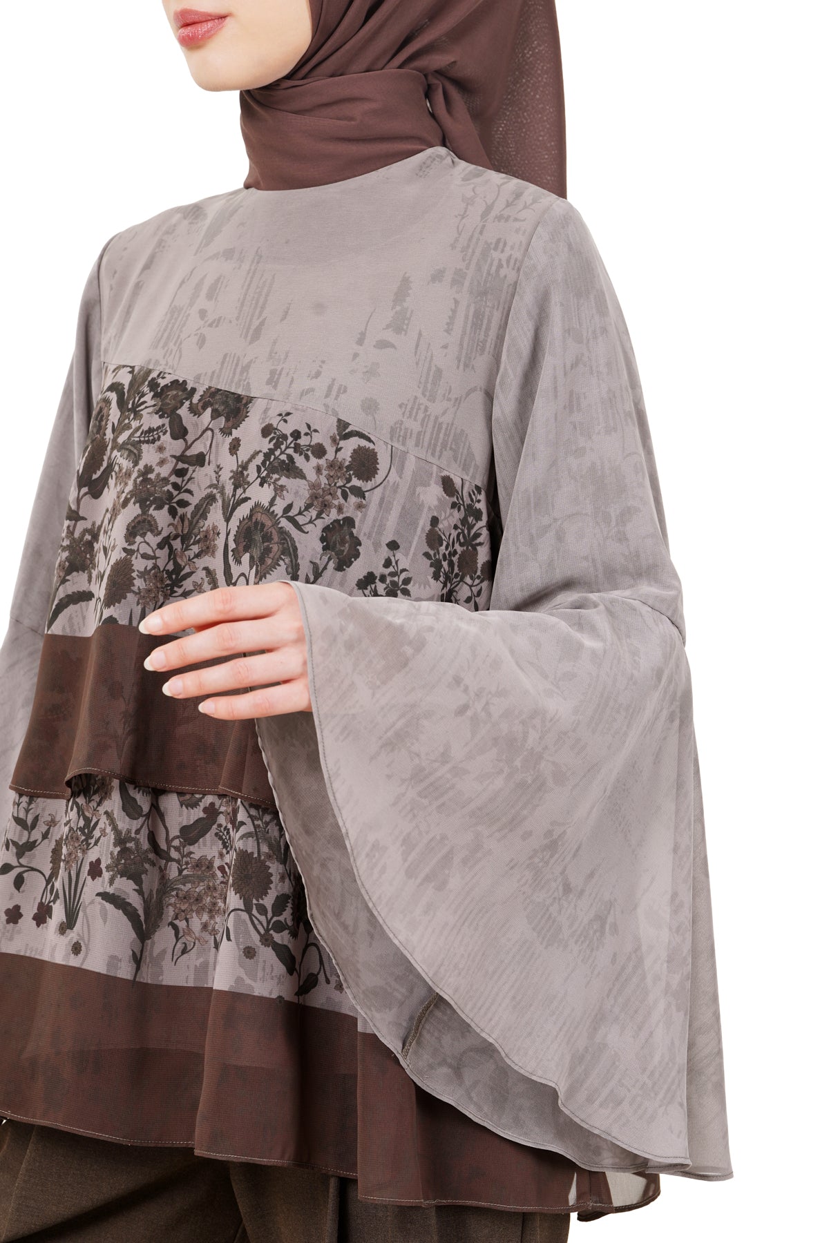 Ethnic Elegance Tiered Blouse - Brown