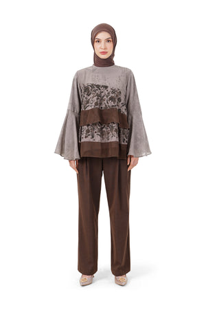 Ethnic Elegance Tiered Blouse - Brown