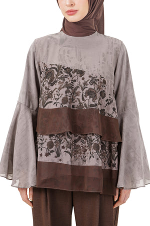 Ethnic Elegance Tiered Blouse - Brown