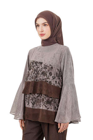 Ethnic Elegance Tiered Blouse - Brown