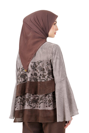 Ethnic Elegance Tiered Blouse - Brown