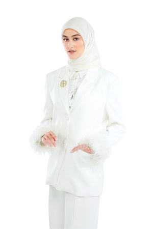 Straight Cut Feather Blazer - White