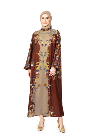 Fleur Gala Puff Sleeve Dress - Brown