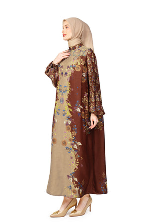 Fleur Gala Puff Sleeve Dress - Brown