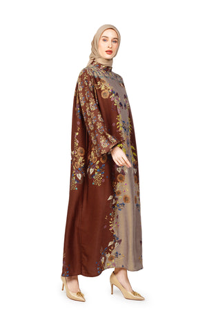 Fleur Gala Puff Sleeve Dress - Brown