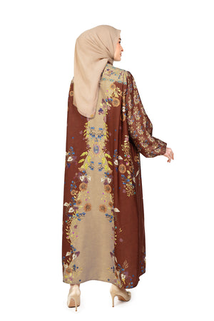 Fleur Gala Puff Sleeve Dress - Brown