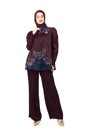 Fleur Gala Puffy Sleeve Shirt - Maroon