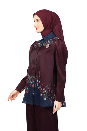 Fleur Gala Puffy Sleeve Shirt - Maroon