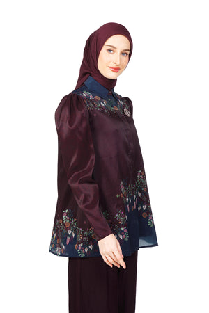 Fleur Gala Puffy Sleeve Shirt - Maroon