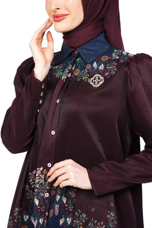 Fleur Gala Puffy Sleeve Shirt - Maroon