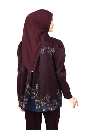 Fleur Gala Puffy Sleeve Shirt - Maroon