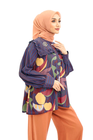 Fruta Ruffle Shirt - Navy