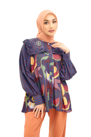 Fruta Ruffle Shirt - Navy