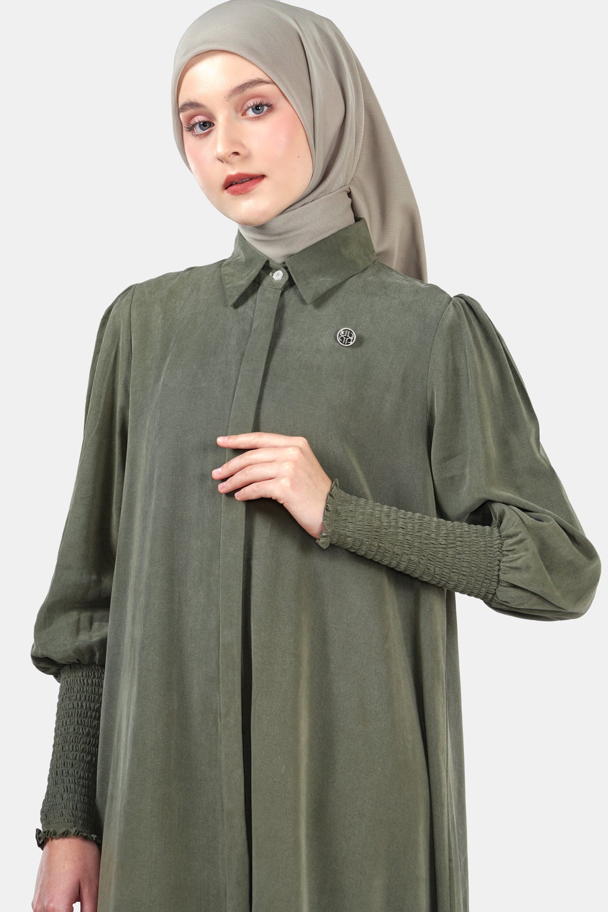 Hadley Smock Dress - Olive - Nada Puspita