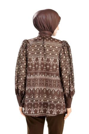 Ikat Blossom Blouse - Brown