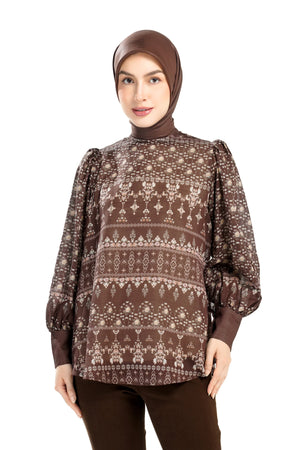 Ikat Blossom Blouse - Brown