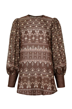 Ikat Blossom Blouse - Brown
