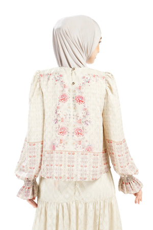 Ikat Blossom Crop Blouse - Beige