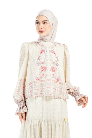 Ikat Blossom Crop Blouse - Beige