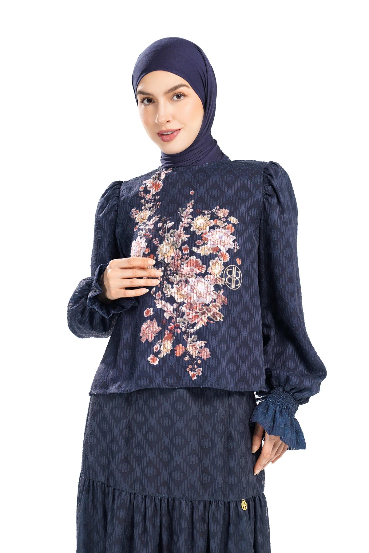Ikat Blossom Crop Blouse - Midnight