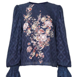 Ikat Blossom Crop Blouse - Midnight